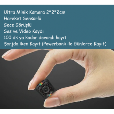 Mini Kamera Bakıcı Araç Aksiyon HD Kamera Hareket Sensörlü 